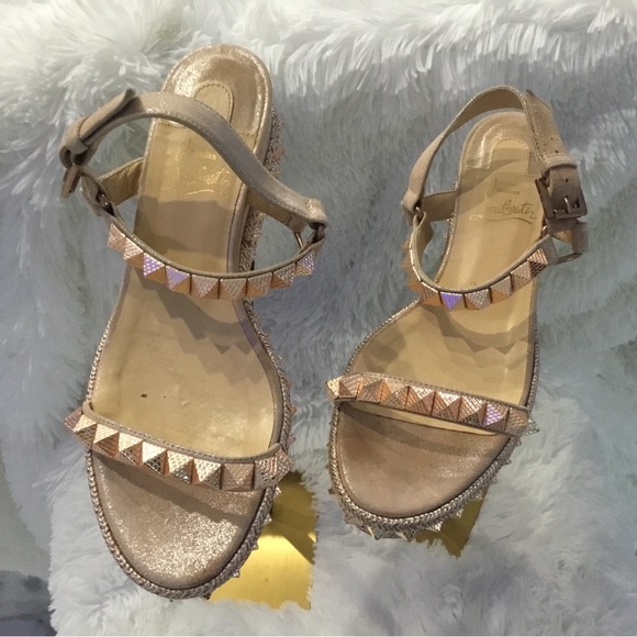 Christian Louboutin Beige Studded Sandals - Picture 8 of 12